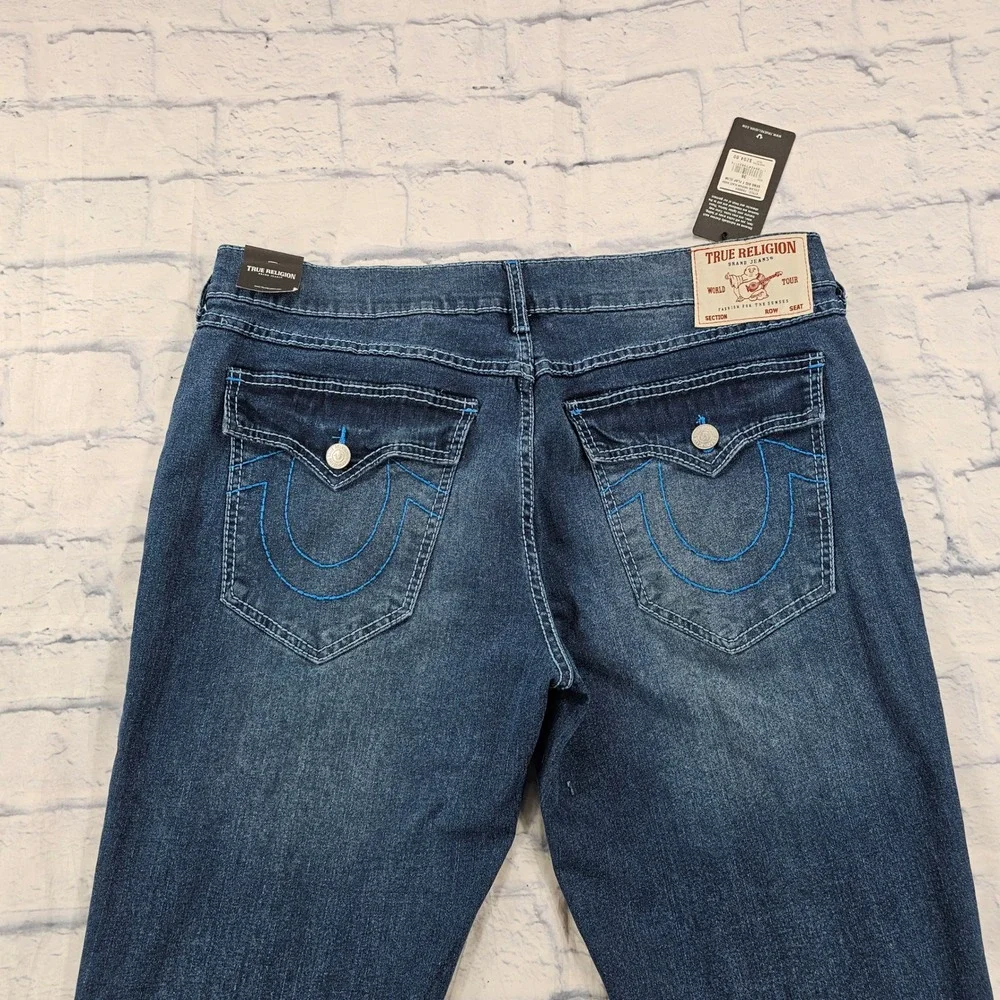 True Religion Geno Relaxed Slim Jeans MENS 36x32 Blue Blsze Wash Big T Flap